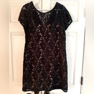 LOFT Black Sheath Mini Dress V-Neck Cocktail